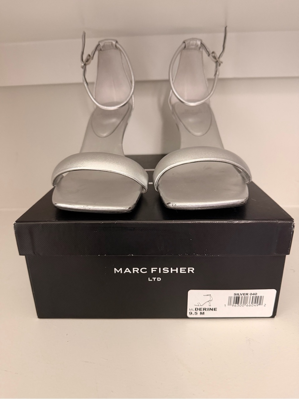 Marc Fisher Silver Open-Toe Ankle-Strap Heels
